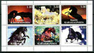 Karakalpakia Republic 1999 Horses sheetlet containing complete set of 6 values unmounted mint