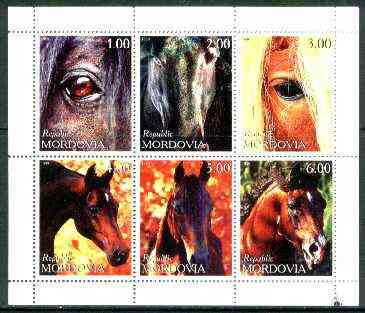 Mordovia Republic 1999 Horses perf sheetlet containing complete set of 6 values unmounted mint