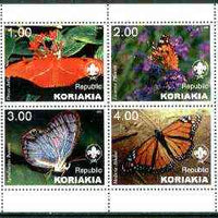 Koriakia Republic 1999 Butterflies (with Scout Logo) sheetlet containing complete set of 4 values unmounted mint