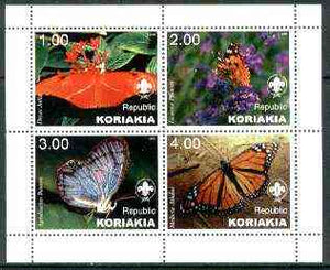 Koriakia Republic 1999 Butterflies (with Scout Logo) sheetlet containing complete set of 4 values unmounted mint