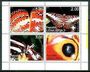 Udmurtia Republic 1999 Butterflies (with Scout Logo) sheetlet containing complete set of 4 values unmounted mint