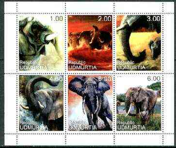 Udmurtia Republic 1999 Elephants sheetlet containing complete set of 6 values unmounted mint