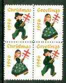 Cinderella - United States 1956 Christmas TB Seal se-tenant block of 4 unmounted mint