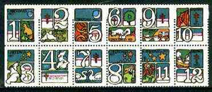 Cinderella - United States 1973 Christmas Lung Association Seal 3 se-tenant blocks of 4 unmounted mint (12 Days of Christmas)