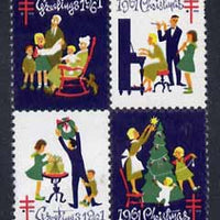 Cinderella - United States 1961 Christmas TB Seal se-tenant block of 4 unmounted mint