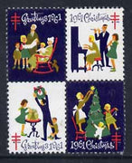 Cinderella - United States 1961 Christmas TB Seal se-tenant block of 4 unmounted mint