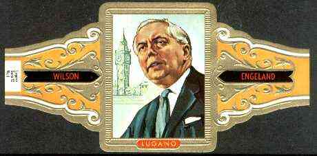 Cinderella - Lugano cigar band illustrating Harold Wilson (Prime Minister of England 1964-70 & 1874-76) with Big Ben, Series 12 No.8