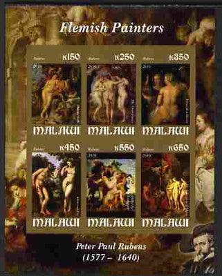 Malawi 2010 Art - Flemish Painters - Rubens imperf sheetlet containing 6 values unmounted mint