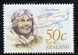 New Zealand 1990 Jean Batten 50c (Pilot & Percival) from Heritage set 5th issue unmounted mint, SG 1549