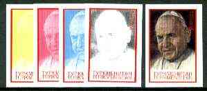 Turkmenistan 1999 Great People of the 20th Century - Pope John XXIII 120m value the set of 5 imperf progressive colour proofs comprising various colour combinations incl all 4 colours, a very scarce assembly