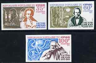 Congo 1977 175th Birth Anniversary of Victor Hugo set of 3 IMPERF unmounted mint as SG 575-77