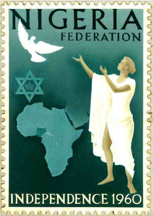 Nigeria 1960 Independence - original hand-painted artwork (undenominated) showing robed woman, dove, six-pointed star and map of Africa, possibly by M Goaman on card 150 x 230mm