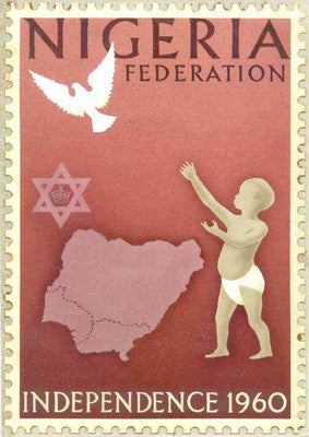 Nigeria 1960 Independence - original hand-painted artwork (undenominated) showing robed Child, dove, six-pointed star and map of Nigeria, possibly by M Goaman on card 150 x 230mm