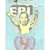 Nigeria 1986 UN's Children's Fund - original hand-painted artwork for 20k value (showing Child & Hyperdermic needle) by Francis Nwaije Isibor on card 120 x 220mm with overlay endorsed B4