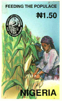 Nigeria 1992 National Centre for Women's Development - original hand-painted artwork for N1.50 value (Woman working in Corn field) by NSP&MCo Staff Artist Mrs A O Adeyeye on board 130 x 220 mm with overlay endorsed B5