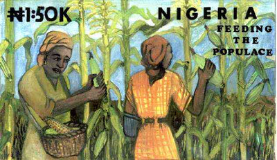 Nigeria 1992 National Centre for Women's Development - original hand-painted artwork for N1.50 value (Woman working in Corn field) by Remi Adeyemi on board 220 x 130mm,endorsed B2