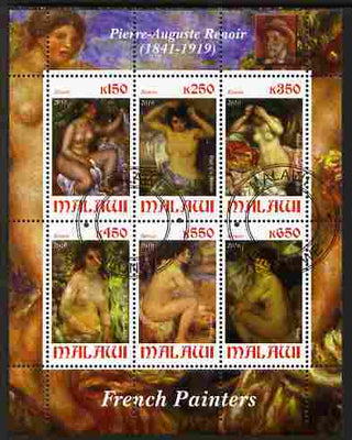 Malawi 2010 Art - French Painters - Renoir perf sheetlet containing 6 values fine cto used