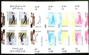 Angola 1999 Great People of the 20th Century - Aoki (Japanese Golfer) sheetlet of 4 (2 tete-beche pairs with the Tiger Woods in margin) the set of 5 imperf progressive colour proofs comprising various colour combinations incl all 4 colours unmounted mint