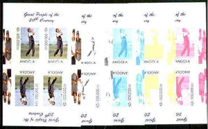 Angola 1999 Great People of the 20th Century - Aoki (Japanese Golfer) sheetlet of 4 (2 tete-beche pairs with the Tiger Woods in margin) the set of 5 imperf progressive colour proofs comprising various colour combinations incl all 4 colours unmounted mint