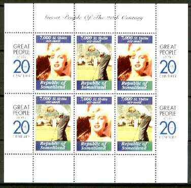 Somaliland 1999 Great People of the 20th Century - Marilyn Monroe & Arnold Palmer perf sheetlet containing 6 x 7,000 sl Airmail values unmounted mint