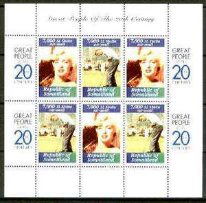 Somaliland 1999 Great People of the 20th Century - Marilyn Monroe & Arnold Palmer perf sheetlet containing 6 x 7,000 sl Airmail values unmounted mint