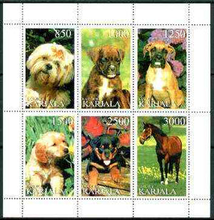 Karjala Republic 1997 Dogs perf sheetlet containing complete set of 6 (5 dogs, 1 horse) unmounted mint