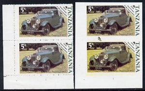 Tanzania 1986 Centenary of Motoring 5s Rolls Royce Phantom in unmounted mint imperf marginal pair (SG 457) plus normal pair