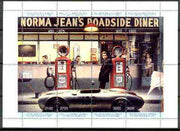 Touva 1995? Norma Jean's Roadside Diner perf composite sheetlet containing 8 values featuring Marilyn Monroe, James Dean, Bogart & Clark Gable (with oil pumps) unmounted mint