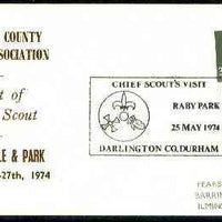 Great Britain 1974 Commemorative cover for Durham County Scout Association with special illustrated 'Visit of Chief Scout' cancel