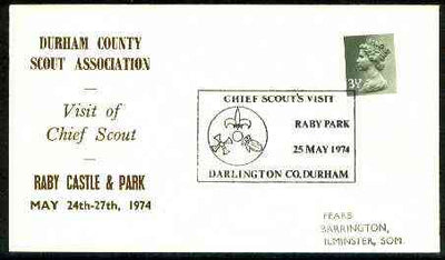 Great Britain 1974 Commemorative cover for Durham County Scout Association with special illustrated 'Visit of Chief Scout' cancel