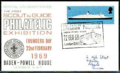 Great Britain 1969 commemorative cover for the First Scout & Guide Philatelic Exhibition with special illustrated Baden-Powell House cancel