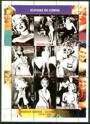 Niger Republic 1999 Marilyn Monroe perf sheetlet containing complete set of 9 values unmounted mint