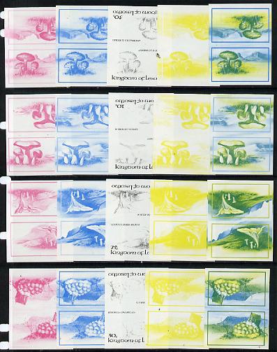 Lesotho 1983 Fungi set of 4, each in imperf progressive Tete-Beche proof pairs comprising the 4 individual colours plus yellow & blue, scarce (20 proof pairs) unmounted mint SG 532-5