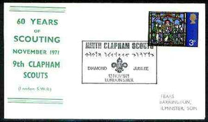 Great Britain 1971 Commemorative cover for 60 yrs of Scouting (9th Clapham Scouts) with special illustrated cancel