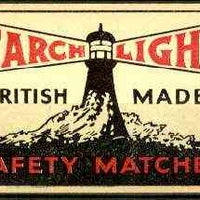 Match Box Labels - Searchlight Brand (Lighthouse black & red) dozen size label made in England