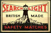 Match Box Labels - Searchlight Brand (Lighthouse black & red) dozen size label made in England