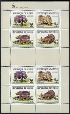 Guinea - Conakry 2009 WWF - Wild Boar perf sheetlet containing 2 sets of 4 in se-tenant blocks unmounted mint