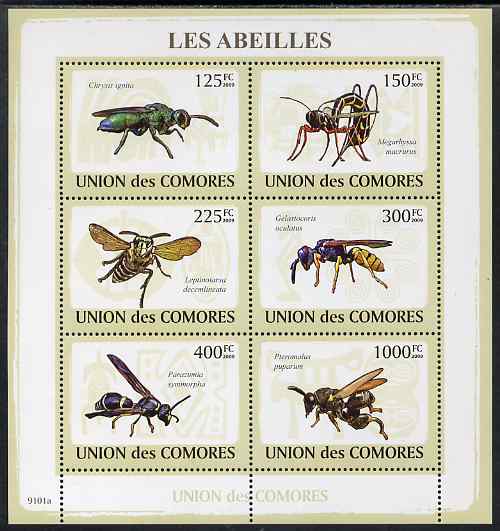 Comoro Islands 2009 Bees perf sheetlet containing set of 6 unmounted mint