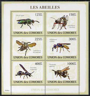 Comoro Islands 2009 Bees perf sheetlet containing set of 6 unmounted mint