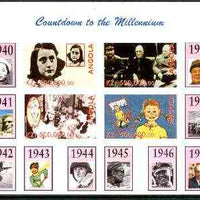 Angola 1999 Countdown to the Millennium #05 (1940-1949) imperf sheetlet containing 4 values (Yalta Conf, Betty Grable, Judy Garland, Anne Frank & Pippi Longstocking) unmounted mint