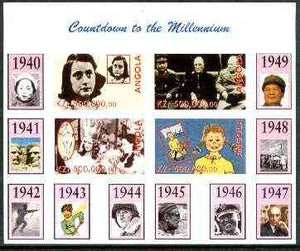 Angola 1999 Countdown to the Millennium #05 (1940-1949) imperf sheetlet containing 4 values (Yalta Conf, Betty Grable, Judy Garland, Anne Frank & Pippi Longstocking) unmounted mint