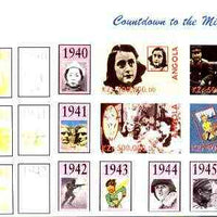 Angola 1999 Countdown to the Millennium #05 (1940-1949) sheetlet containing 4 values (Yalta Conf, Grable, Garland, Anne Frank & Pippi) the set of 5 imperf progressive proofs comprising various 2,3 & 4-colour combinations plus all 5 colours unmounted mint