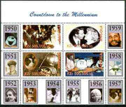 Angola 1999 Countdown to the Millennium #06 (1950-1959) perf sheetlet containing 4 values (Grace Kelly, Marilyn, Peanuts Cartoon & Laika,with Sputnik) unmounted mint