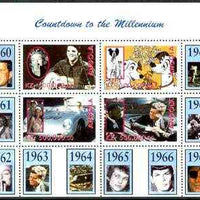 Angola 1999 Countdown to the Millennium #07 (1960-1969) perf sheetlet containing 4 values (Elvis, Marilyn,101 Dalmations, J Dean, 007 James Bond, King & Kennedy) unmounted mint