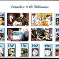 Angola 1999 Countdown to the Millennium #07 (1960-1969) imperf sheetlet containing 4 values (Elvis, Marilyn,101 Dalmations, J Dean, 007 James Bond, King & Kennedy) unmounted mint