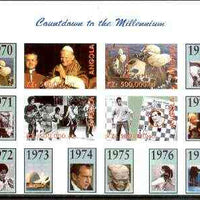 Angola 1999 Countdown to the Millennium #08 (1970-1979) imperf sheetlet containing 4 values (Pope John Paul II, Apollo 13, Jackson 5, Chess & Tony Jacklin) unmounted mint