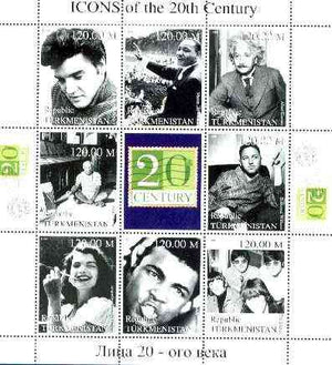 Turkmenistan 1999 Icons of the 20th Century #1 perf sheetlet containing set of 8 values,(Elvis, Einstein, Ali, Beatles etc) unmounted mint