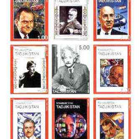 Tadjikistan 1999 Pioneers of the 20th Century imperf sheetlet containing set of 9 values,(Einstein, Sikorsky, Picasso, G B Shaw, etc) unmounted mint