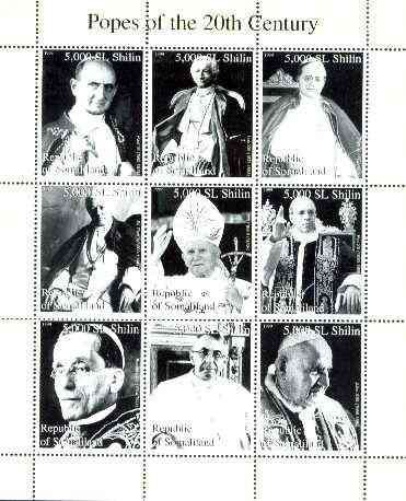 Somaliland 1999 Popes of the 20th Century Culture perf sheetlet containing set of 9 values unmounted mint