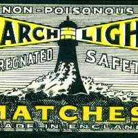 Match Box Labels - Searchlight Brand (Lighthouse black & yellow) dozen size label made in England